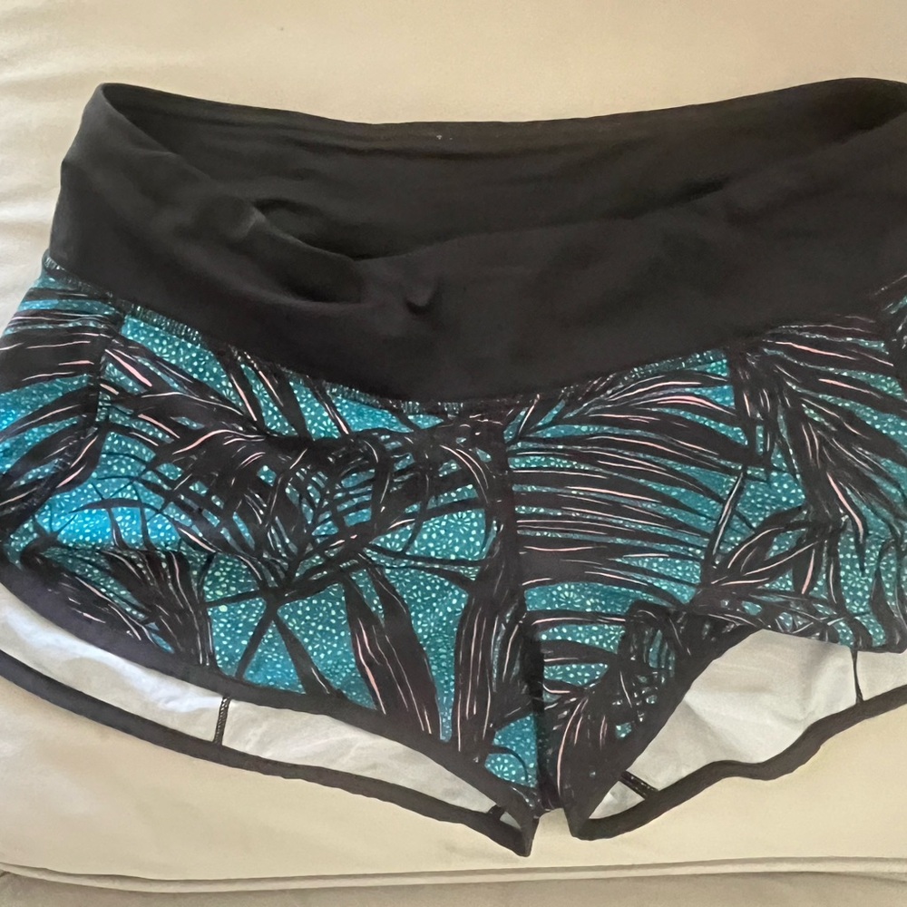 Women's Teal Palm Print Athletic Shorts